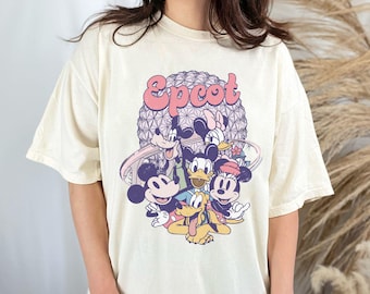 Retro Disney Epcot Mickey and Friends Comfort Color Shirt, Disney Epcot World Tour Shirt, Disney Tee, Disneyland Family Trip, Disney 2025