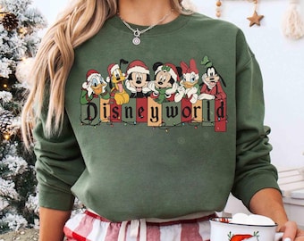 Vintage Disneyworld jultröja, Musse Pigg och vänner jultröja, Disney julfamiljetröjor, Disney jultröja, julklappar