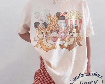 Comfort Colors Vintage Chip and Dale Snack T-Shirt, Cute Disney Snack Tee, Popcorn Donut Mickey Treats Graphic, Magic Park Food Lover Gift
