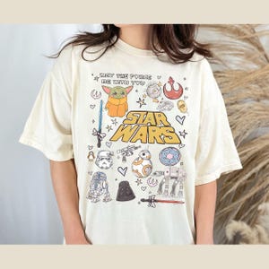 Retro Star Wars Characters Shirt, Galaxy&#39;s Edge May the Force be with you, Disney Star Wars May the 4th Shirt, Star Wars Family Trip Shirt