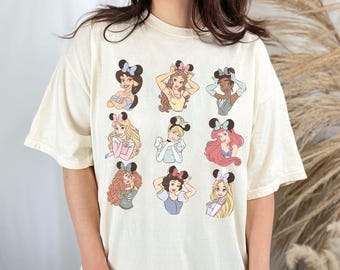 Camiseta retro de princesas Disney, camiseta de princesas acuarela, camiseta de viaje a Disney, camiseta linda de princesas Disney, camiseta de viaje para niñas de princesas de Disneyworld