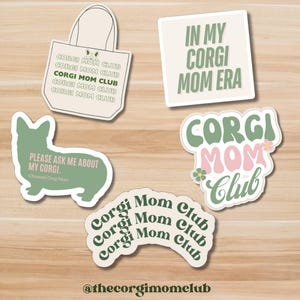 Paquete de 5 pegatinas retro de mamá Corgi / Regalo Corgi para mamás de perros / Bonitas pegatinas estéticas para portátil y botella de agua