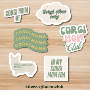 6-Pack Essential Corgi Mom Stickers | Corgi Gift for Dog Moms | Cute Aesthetic Stickers for Laptop, Water Bottle