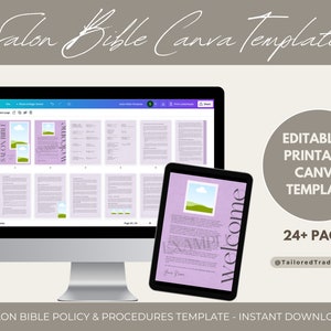 Salon Bible Policy & Procedure Manual Template | Editable and Printable | Professional Canva Design, Hair and Beauty Business Staff Handbook