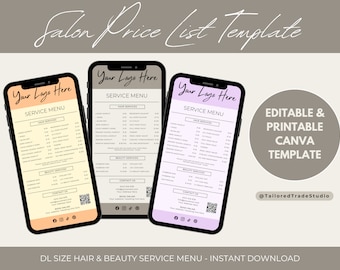 Salon Price List DL Flyer Template | Editable & Printable | Professional Canva Design, Service Menu, Hair and Beauty Business, Customizable