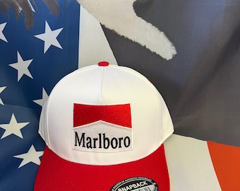 Vintage 80s Red Corduroy Marlboro Cigarettes Tobacco Sports Cap