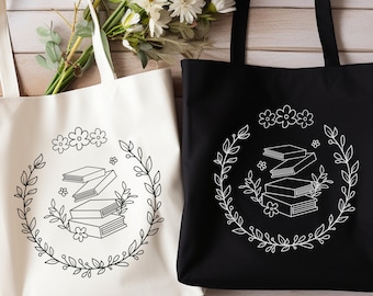 Blumenbuch Einkaufstasche aus Segeltuch, personalisierte Bibliothekstasche