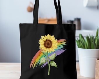 Personalisierte Sunflower Rainbow Einkaufstasche: 100% Baumwoll Canvas