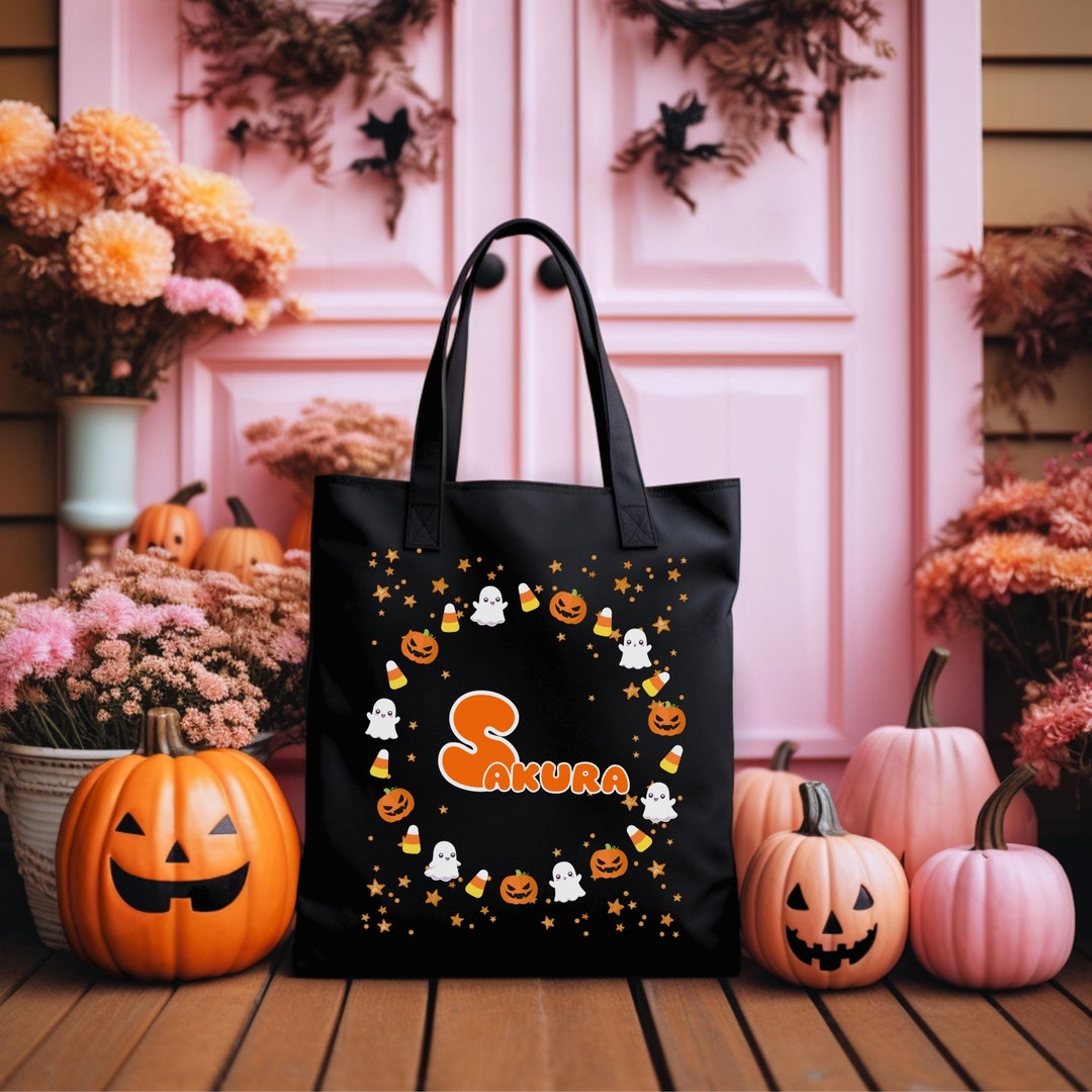 Personalized Halloween Candy Bag Custom Name Trick or Treat Tote Bag ...