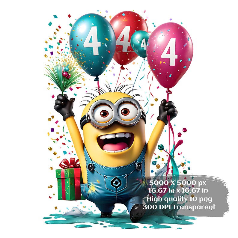 10 PNG Minions Birthday, Splash and Watercolor, Designs for Sublimation