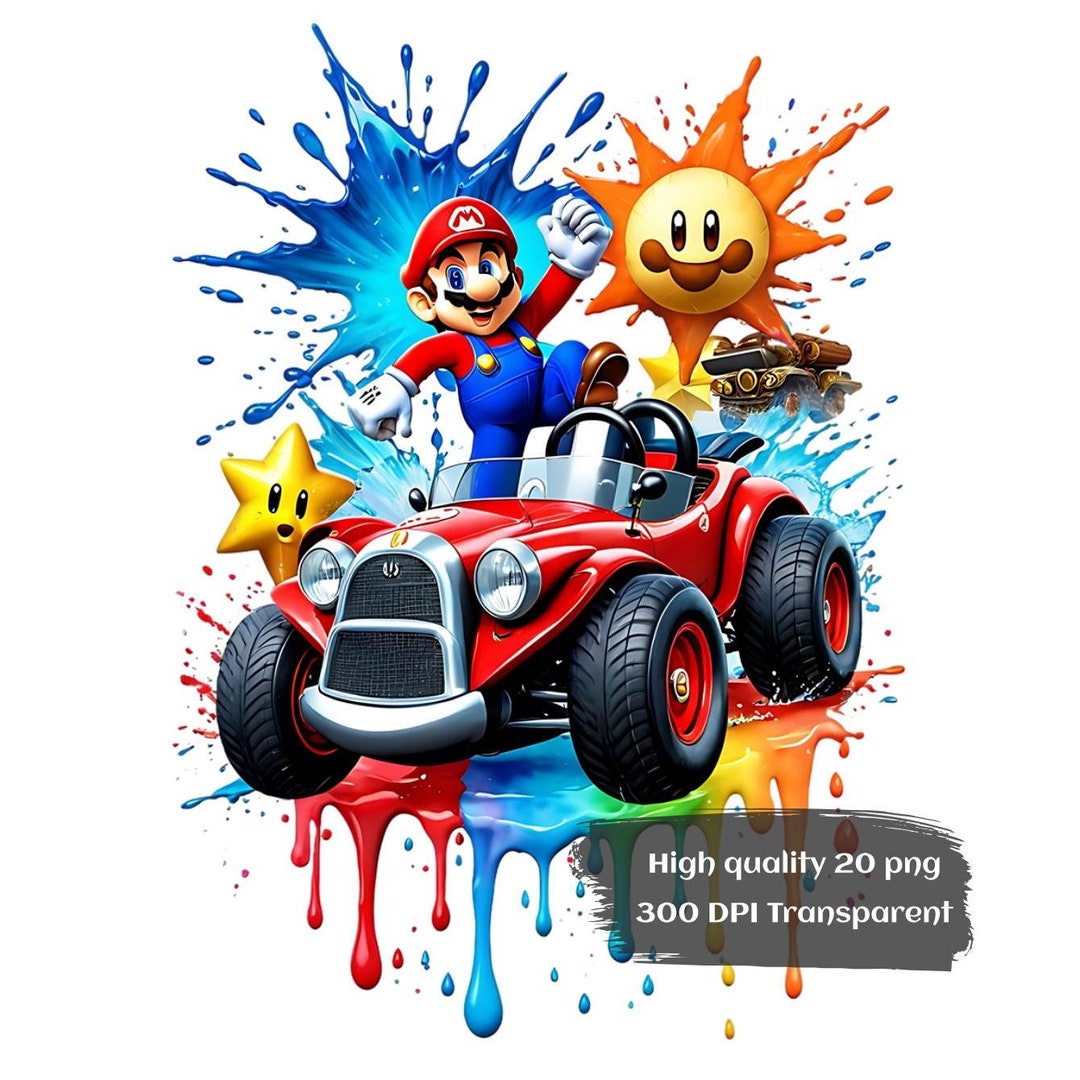 20 PNG Super Mario, Watercolor Digital Design PNG File for Sublimation