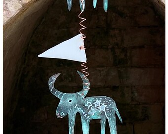 HANGING TOTEM: Mobile, Wall Hanging, Windchime, Spirit Animal Year of the OX