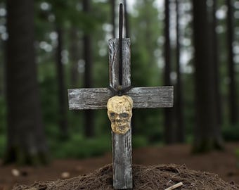 Weathered Cross with Skull