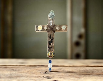 Rugged FolkArt Cross Wall Hanging Decor