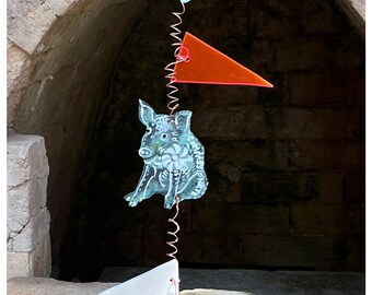 HANGING TOTEM:  Mobile, Windchime, Wall Hang Patio Decor Lunar Year of the PIG