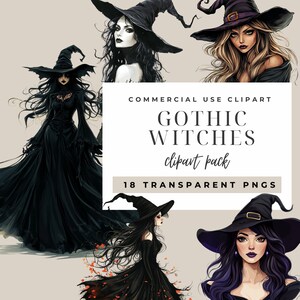 Clipart numérique Halloween Clipart sorcière Halloween Graphismes gothiques sorcière Halloween Graphiques PNG pour Halloween