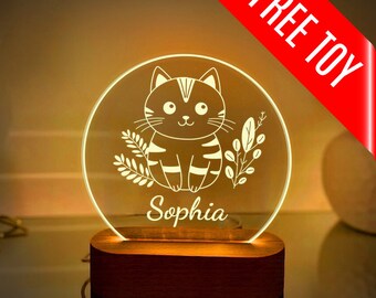 Original Cat Night Light for Nursery, Personalized Name Gift for Birthday, Custom Cat LED Night Lamp, Acrylic Night Lamp for Kids Room Decor