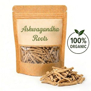 Biologische ashwagandhawortel | Gedroogde Withania Somniferawortel | Kruidenthee en natuurlijk wellnesskruid afbeelding 1