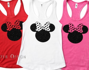 Glitter Minnie Bow Racerback Tank Top | Disney Inspired Women’s Tank | Minnie Mouse Shirt | Disney Trip Tank | Cute Summer Tank