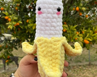 Handgjord virkad bananplysch | Kawaii Amigurumi fruktleksak | Banangosedjur | Barnpresent | Virkad plysch