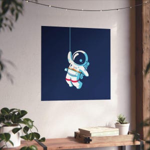 Adorable Hanging Astronaut Digital Art | Space-Themed PNG Download | Outer Space Wall Art for Kids, Sci-Fi Lovers, and DIY Projects