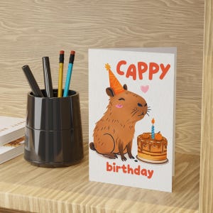 Cappy digitale verjaardagskaart | Leuke afdrukbare verjaardagskaart capibara | Download grappige verjaardagskaart met dierenthema voor alle leeftijden