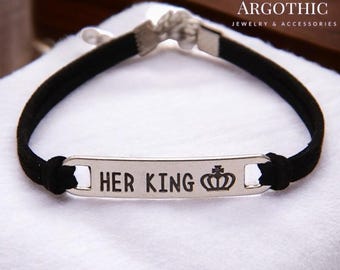 His Queen Her King Bracelets: Handmade Stainless Steel Couples Jewelry