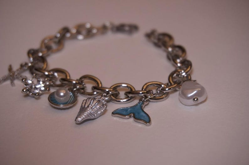 Seashell Charm Bracelet, Gold And Silver Plated Stainless Steel, Dolphin Pearl bracelet image 8