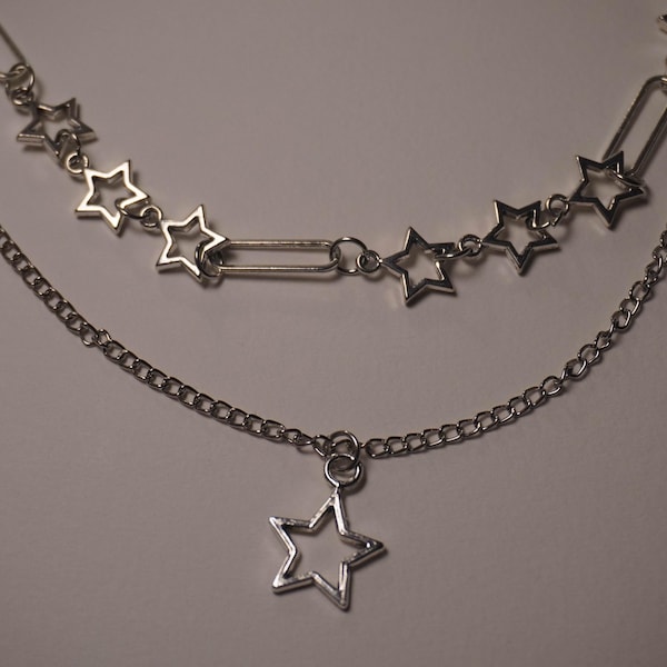 Collar de estrella multicapa: Joyería grunge indie de acero inoxidable