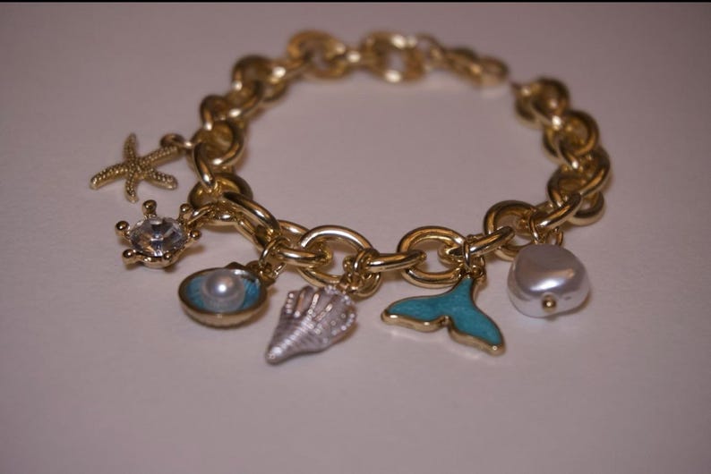 Seashell Charm Bracelet, Gold And Silver Plated Stainless Steel, Dolphin Pearl bracelet image 3