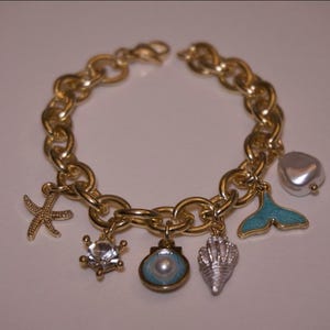 Seashell Charm Bracelet, Gold And Silver Plated Stainless Steel, Dolphin Pearl bracelet image 5