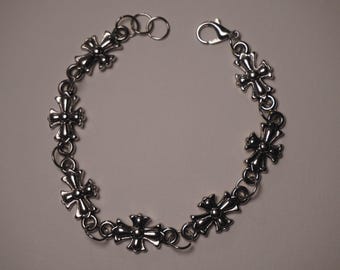 Ch gothic style y2k chrome silver punk bracelet grunge b1