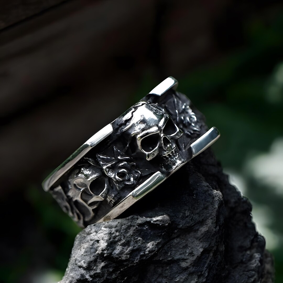 Skull And Roses Rings Skull & Roses Ring: Gothic Stainless Steel Band, Dark Souls Jewelry - Etsy