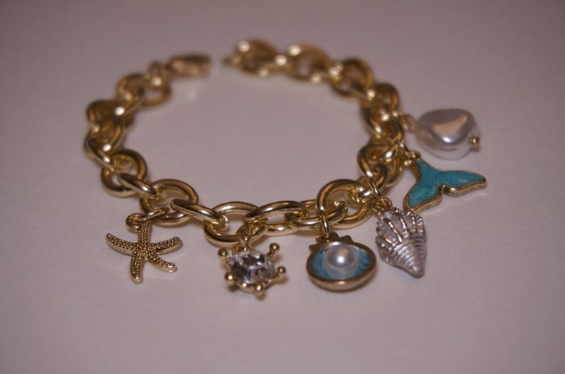 Seashell Charm Bracelet, Gold And Silver Plated Stainless Steel, Dolphin Pearl bracelet image 7