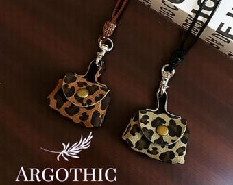 Leopard Print Leather Earphone Mini Bag Charm