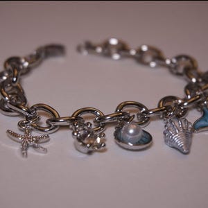 Seashell Charm Bracelet, Gold And Silver Plated Stainless Steel, Dolphin Pearl bracelet image 1