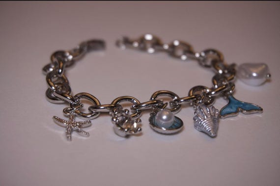 Seashell Charm Bracelet, Gold And Silver Plated Stainless Steel, Dolphin Pearl bracelet
