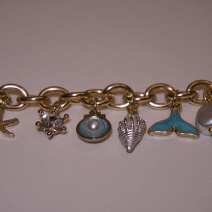 Seashell Charm Bracelet, Gold And Silver Plated Stainless Steel, Dolphin Pearl bracelet image 2
