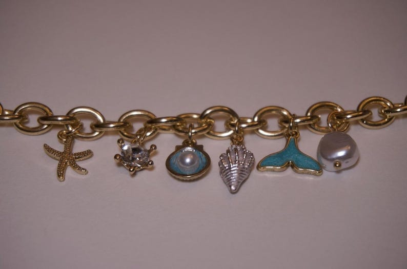 Seashell Charm Bracelet, Gold And Silver Plated Stainless Steel, Dolphin Pearl bracelet image 2
