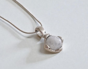 Stainless Steel Quartz Pendant, Tarnish Free Minimalist Jewelry, Handmade Y2K Jewelry