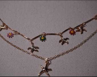 Colar com Pingente de Estrela-do-Mar Y2K – Colar Colorido com Contas Inspiradas no Mar, Joia com Estética Praiana, Presente Fofo para o Verão