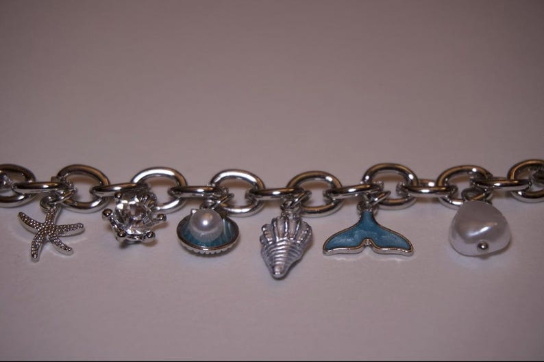 Seashell Charm Bracelet, Gold And Silver Plated Stainless Steel, Dolphin Pearl bracelet image 4