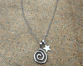 Pingente de estrela espiral em aço inoxidável, joia artesanal resistente à oxidação, colar com pingente à prova d'água