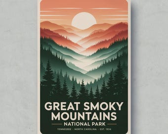 Smoky Mountains National Park Poster, Retro Travel Art