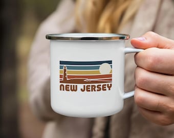 New Jersey Lighthouse Enamel Mug, Retro Seaside Souvenir