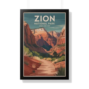Zion National Park poster, Utah wall art decor, vintage travel print, national park artwork, scenic landscape canvas, gift for hikers