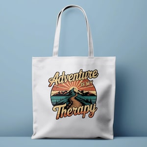 Adventure Therapy Cotton Tote Bag: Hiking Mountain Path Design
