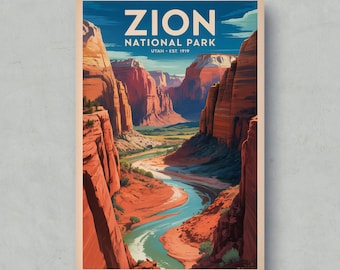 Zion National Park Vintage Poster: Utah Landscape Art Print