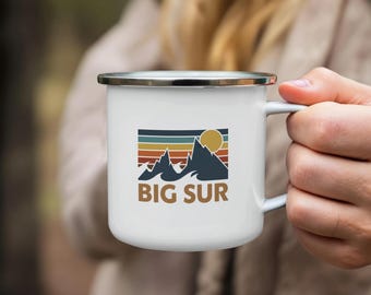 Big Sur Emaille Camping Becher, Kalifornien Küsten Sonnenuntergang Design