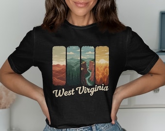 Camiseta con paisaje de Virginia Occidental: Camiseta retro de viaje con paisaje de montaña